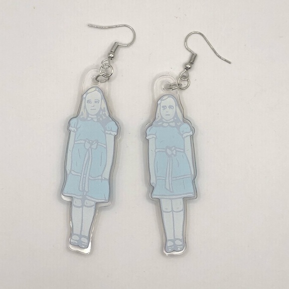 The Shining Twins Creepy Girls In Blue Novelty Drop Dangle Earrings - Picture 3 of 9